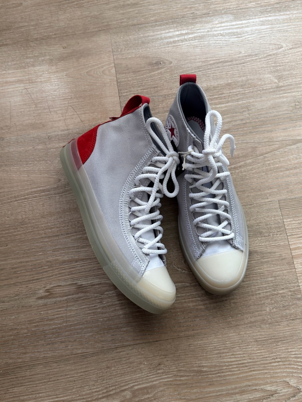 Converse Gray and Red High-Top Inner Label Detail
